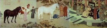  encre - Lang hommage brillant de chevaux ancienne Chine encre Giuseppe Castiglione